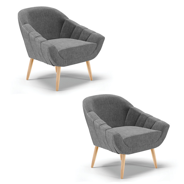 Kit 02 Poltronas Giovana Linho Grafite A26 Pés Palito Natural