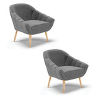 Kit 02 Poltronas Giovana Linho Grafite A26 Pés Palito Natural