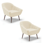 Kit 02 Poltronas Giovana Linho Palha A32 Pés Palito De Ferro