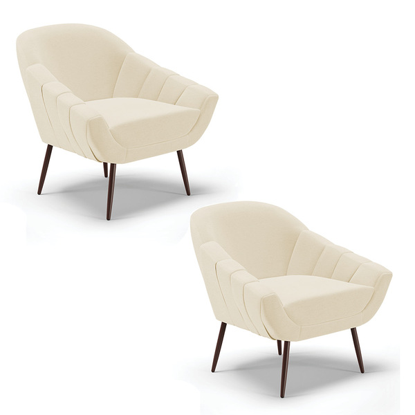 Kit 02 Poltronas Giovana Linho Palha A32 Pés Palito De Ferro