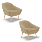 Kit 02 Poltronas Giovana Linho Palha A32 Pés Palito Natural -