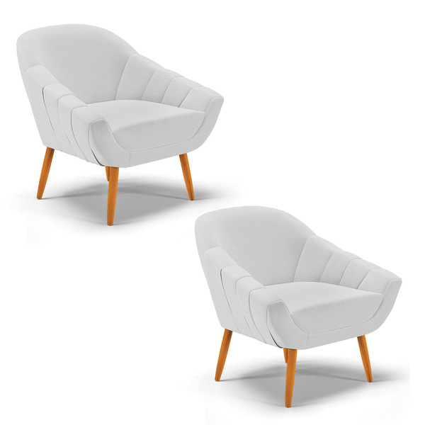 Kit 02 Poltronas Giovana Linho Pés Palito Castanho D03 - D'ro