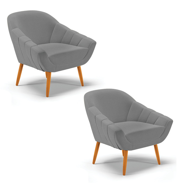 Kit 02 Poltronas Giovana Linho Pés Palito Castanho D03 - D'ro