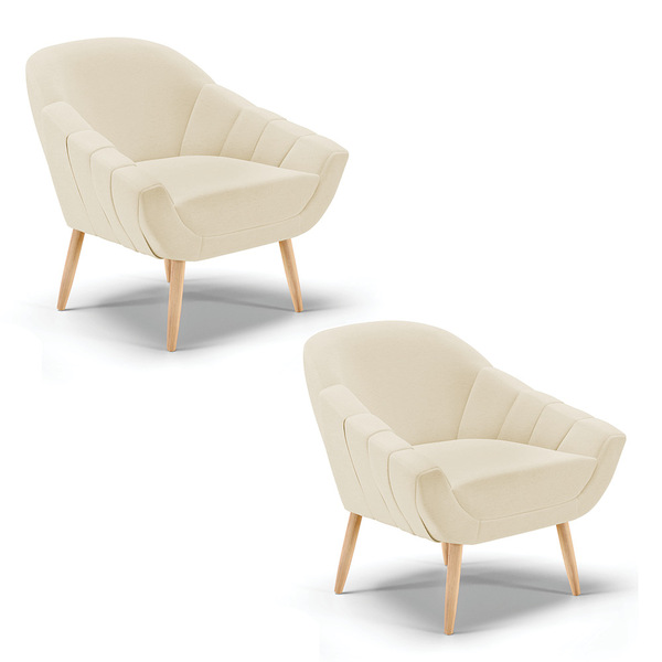 Kit 02 Poltronas Giovana Linho Pés Palito Natural D03 - D'ros