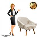 Kit 02 Poltronas Giovana Suede Bege Pés Palito Castanho