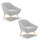 Kit 02 Poltronas Giovana Suede Cinza Pés Palito Natural D03 -