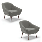 Kit 02 Poltronas Giovana Suede Grafite Pés Palito De Ferro D0