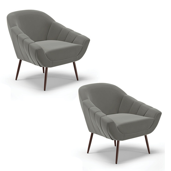 Kit 02 Poltronas Giovana Suede Grafite Pés Palito De Ferro D0