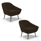 Kit 02 Poltronas Giovana Suede Marrom Pés Palito De Ferro D03