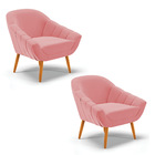 Kit 02 Poltronas Giovana Suede Pés Palito Castanho D03 - D'ro