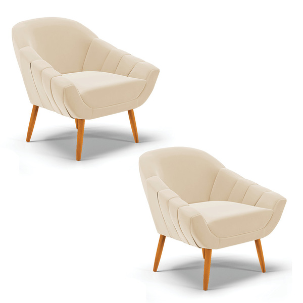Kit 02 Poltronas Giovana Suede Pés Palito Castanho D03 - D'ro