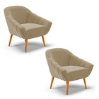 Kit 02 Poltronas Giovana Suede Pés Palito Castanho D03 - D'ro