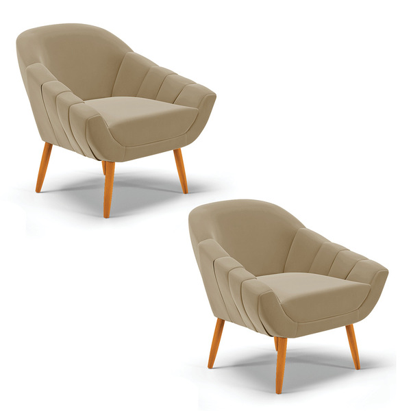 Kit 02 Poltronas Giovana Suede Pés Palito Castanho D03 - D'ro
