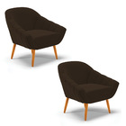 Kit 02 Poltronas Giovana Suede Pés Palito Castanho D03 - D'ro