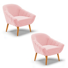 Kit 02 Poltronas Giovana Suede Pés Palito Castanho D03 - D'ro