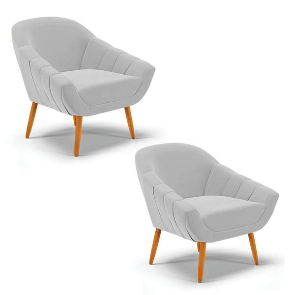 Kit 02 Poltronas Giovana Suede Pés Palito Castanho D03 - D'ro