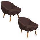 Kit 02 Poltronas Giovana Suede Pés Palito Castanho Marrom