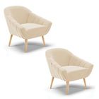 Kit 02 Poltronas Giovana Suede Pés Palito Natural D03 - D'ros