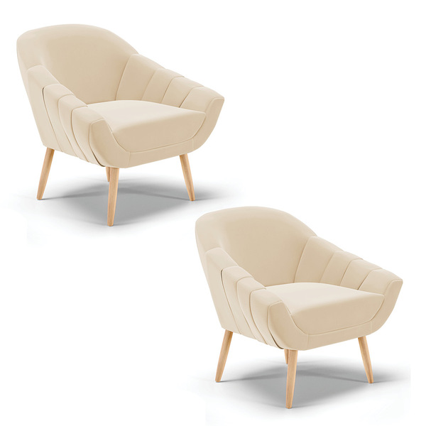 Kit 02 Poltronas Giovana Suede Pés Palito Natural D03 - D'ros
