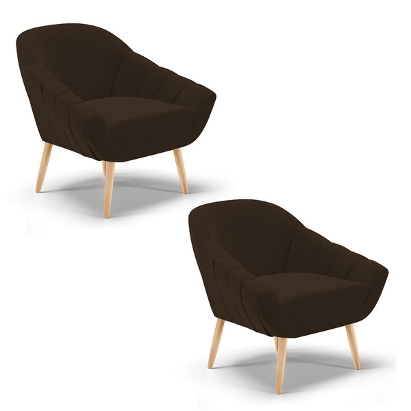 Kit 02 Poltronas Giovana Suede Pés Palito Natural D03 - D'ros