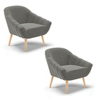 Kit 02 Poltronas Giovana Suede Pés Palito Natural D03 - D'ros