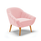 Kit 02 Poltronas Giovana Suede Rosa Bebê Pés Palito Castanho