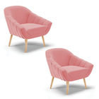 Kit 02 Poltronas Giovana Suede Rosê Pés Palito Natural D03 -