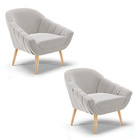 Kit 02 Poltronas Giovana Veludo Cinza Pés Palito Natural - D'