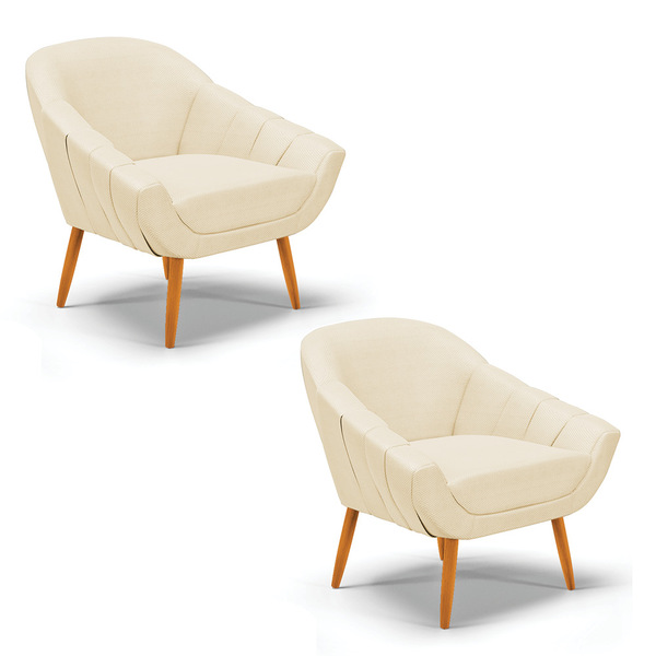Kit 02 Poltronas Giovana Veludo Luxo Off White A129 Pés Palit