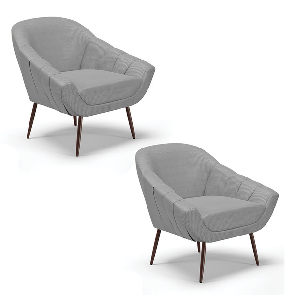Kit 02 Poltronas Giovana Veludo Luxo Pés Palito De Ferro - D'