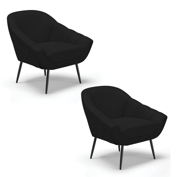 Kit 02 Poltronas Giovana Veludo Luxo Preto A81 Pés Palito De