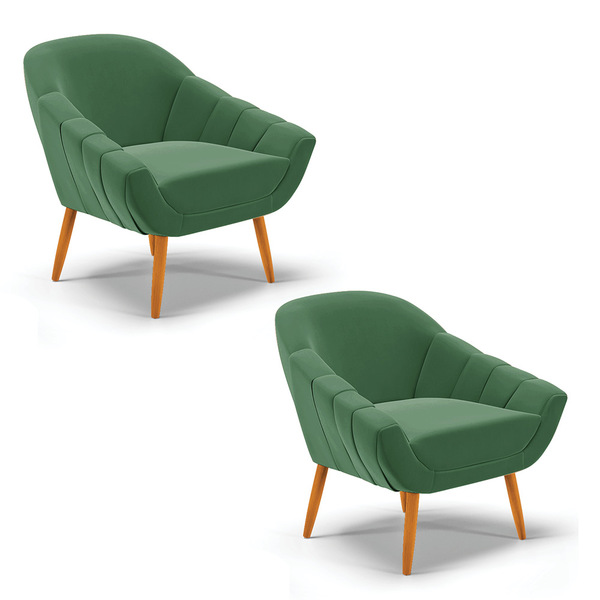 Kit 02 Poltronas Giovana Veludo Pés Palito Castanho D03 - D'r