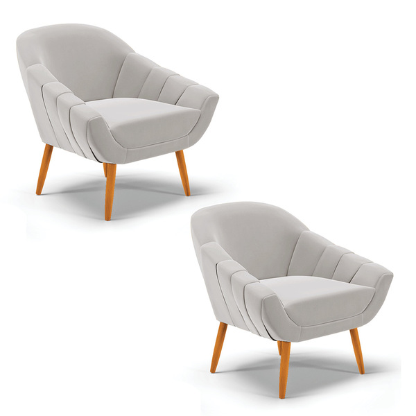 Kit 02 Poltronas Giovana Veludo Pés Palito Castanho D03 - D'r