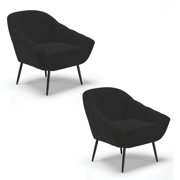 Kit 02 Poltronas Giovana Veludo Pés Palito De Ferro D03 - D'r