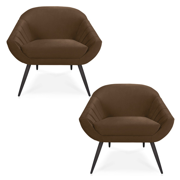 Kit 02 Poltronas Giovana Veludo Pés Palito De Ferro - D'rossi