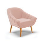 Kit 02 Poltronas Giovana Veludo Rosê Pés Palito Castanho D03