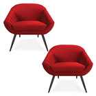 Kit 02 Poltronas Giovana Veludo Vermelho Pés Palito De Ferro