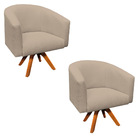 Kit 02 Poltronas Giratóra Stella Linho Grosso Bege A19 Base M