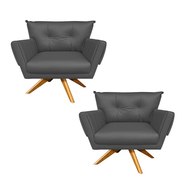 Kit 02 Poltronas Giratória  Anitta Corino Base Madeira Ma30 D