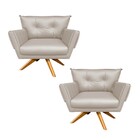 Kit 02 Poltronas Giratória  Anitta Corino Base Madeira Ma30 D