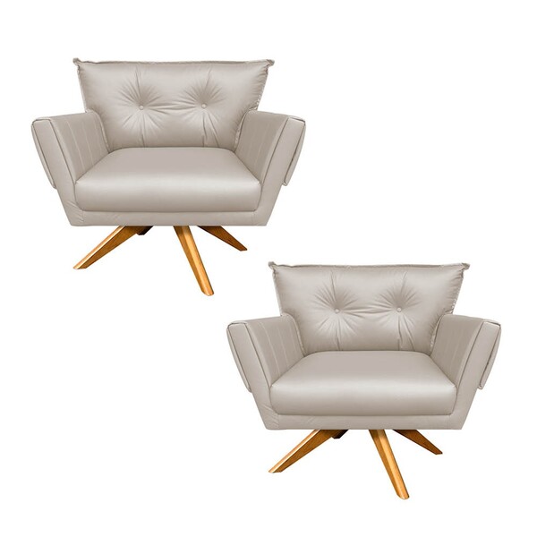 Kit 02 Poltronas Giratória  Anitta Corino Base Madeira Ma30 D