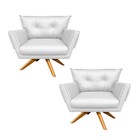 Kit 02 Poltronas Giratória  Anitta Corino Base Madeira Ma30 D