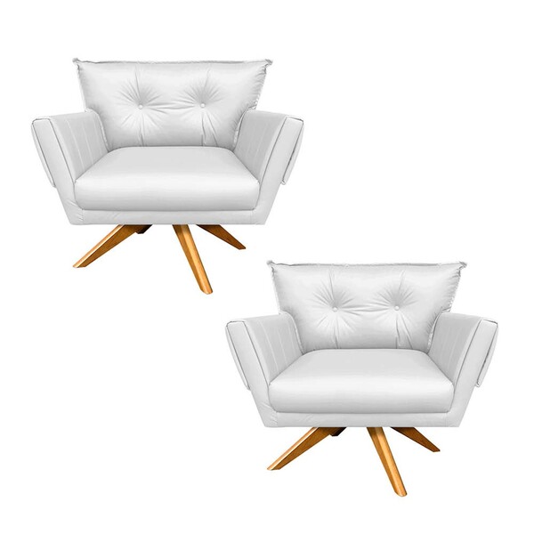 Kit 02 Poltronas Giratória  Anitta Corino Base Madeira Ma30 D