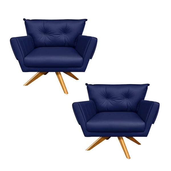 Kit 02 Poltronas Giratória Anitta Corino Base Madeira Ma30 D'