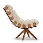 Kit 02 Poltronas Giratória Costela Linho Base Madeira Ma25 -