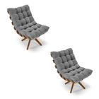 Kit 02 Poltronas Giratória Costela Linho Base Madeira Ma30 -