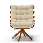 Kit 02 Poltronas Giratória Costela Linho Base Madeira Ma30 -