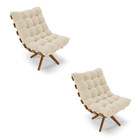 Kit 02 Poltronas Giratória Costela Linho Base Madeira Ma30 -