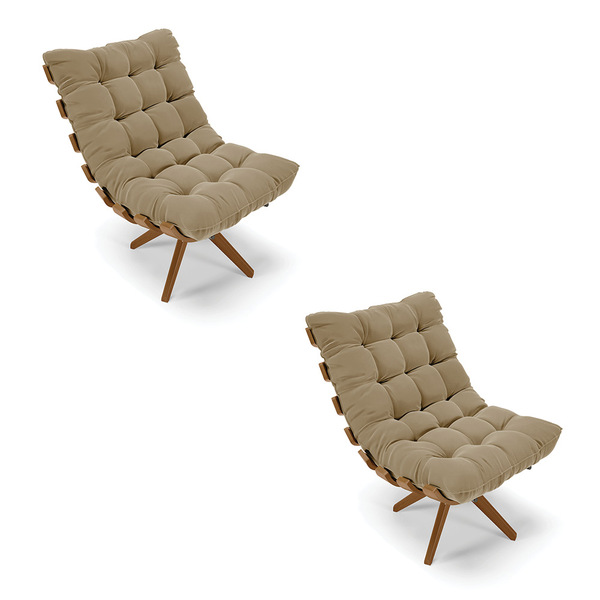 Kit 02 Poltronas Giratória Costela Suede Base Madeira Ma30 -