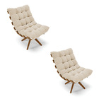 Kit 02 Poltronas Giratória Costela Suede Base Madeira Ma30 -